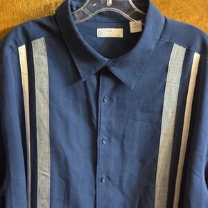 Cubavera Navy and White Casual Button Down Shirt